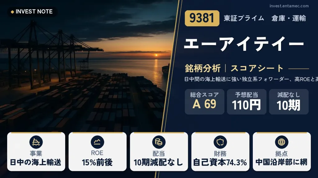 エーアイテイー（9381）銘柄分析｜高配当株スコアシート【日中間の海上輸送に強い独立系フォワーダー、高ROEと高配当】