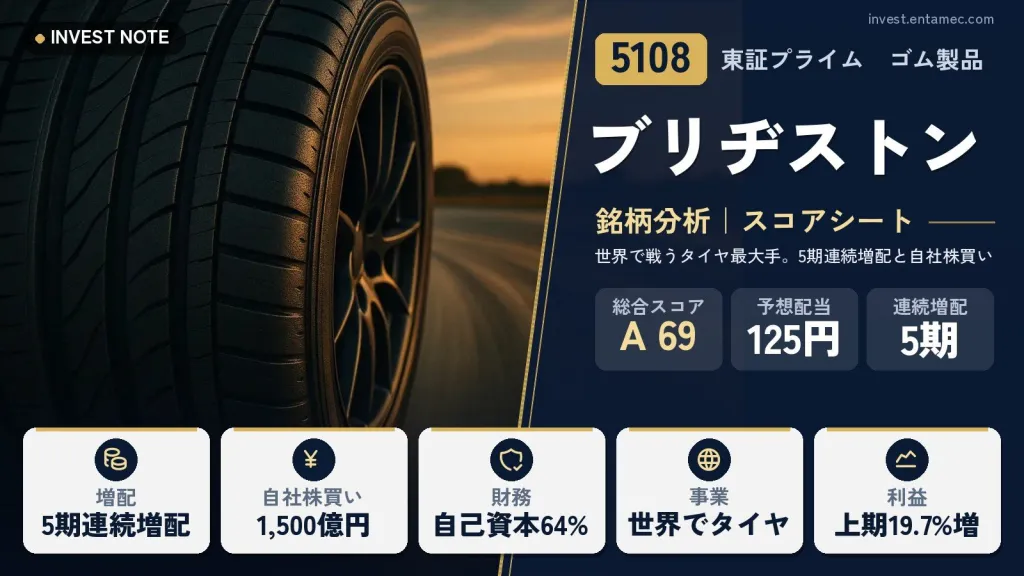 ブリヂストン（5108）銘柄分析｜高配当株スコアシート【世界で戦うタイヤ最大手。5期連続増配と自社株買い】