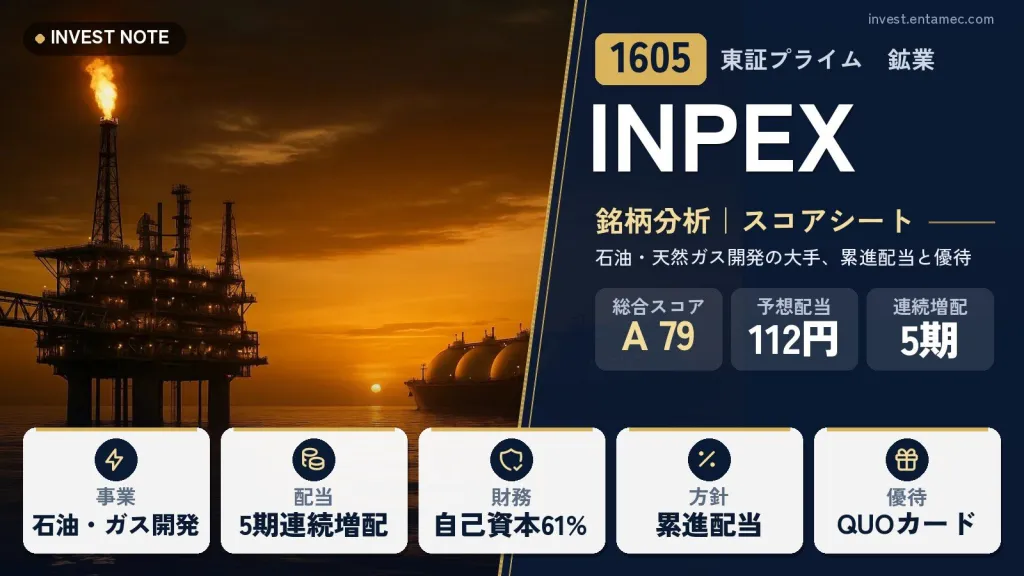 INPEX(1605)銘柄分析|配当・株主優待スコアシート【石油・天然ガス開発の大手、累進配当と優待】
