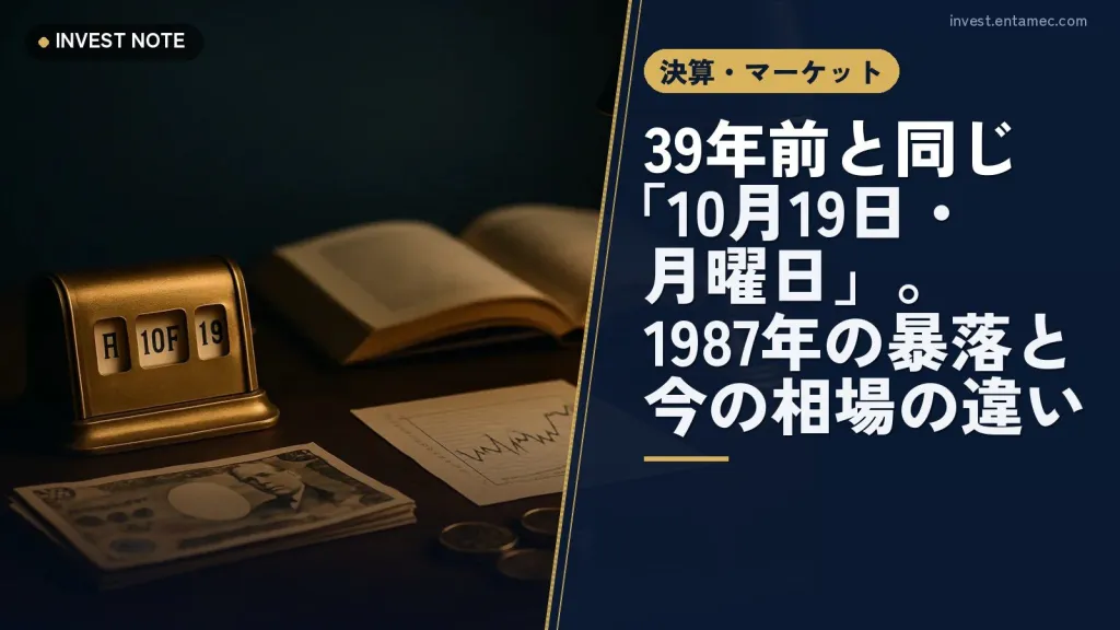 39年前と同じ「10月19日・月曜日」。1987年の暴落と今の相場の違い